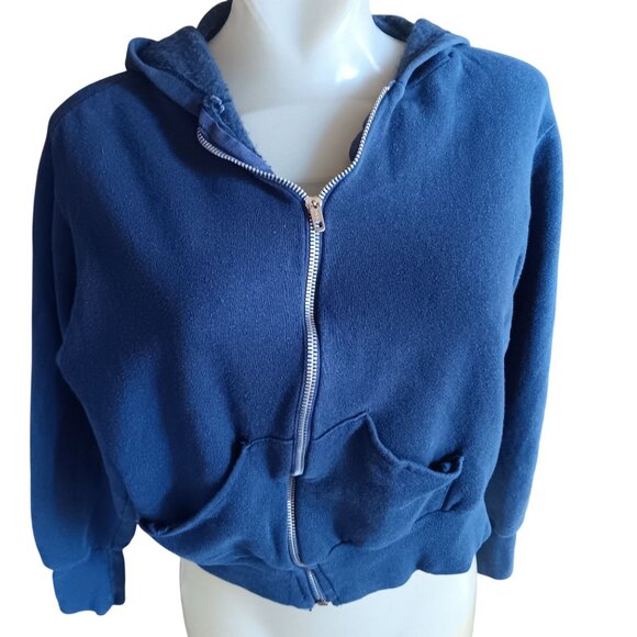 Vintage Women's Medium Hoody Jacket Cropped 70s Full-Zip Fleece Kangaroo Pockets - Picture 1 of 5